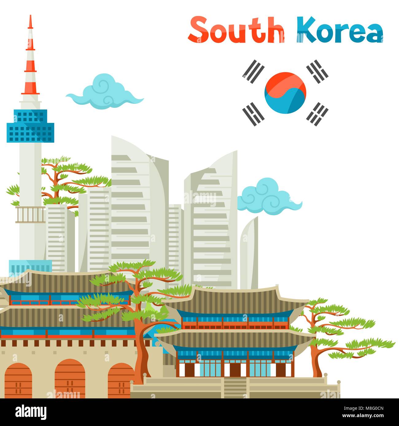 Corea del Sud storica e moderna architettura design di sfondo Illustrazione Vettoriale