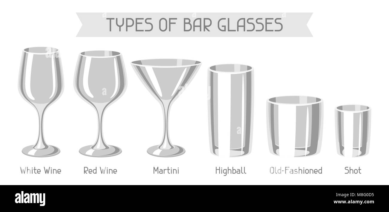 Tipi di bar bicchieri. Set di vetreria di alcool Immagine e Vettoriale -  Alamy