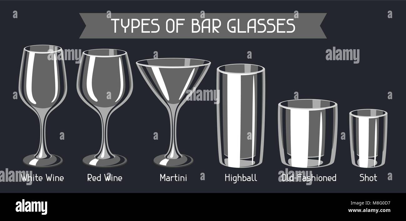 Tipi di bar bicchieri. Set di vetreria di alcool Immagine e Vettoriale -  Alamy