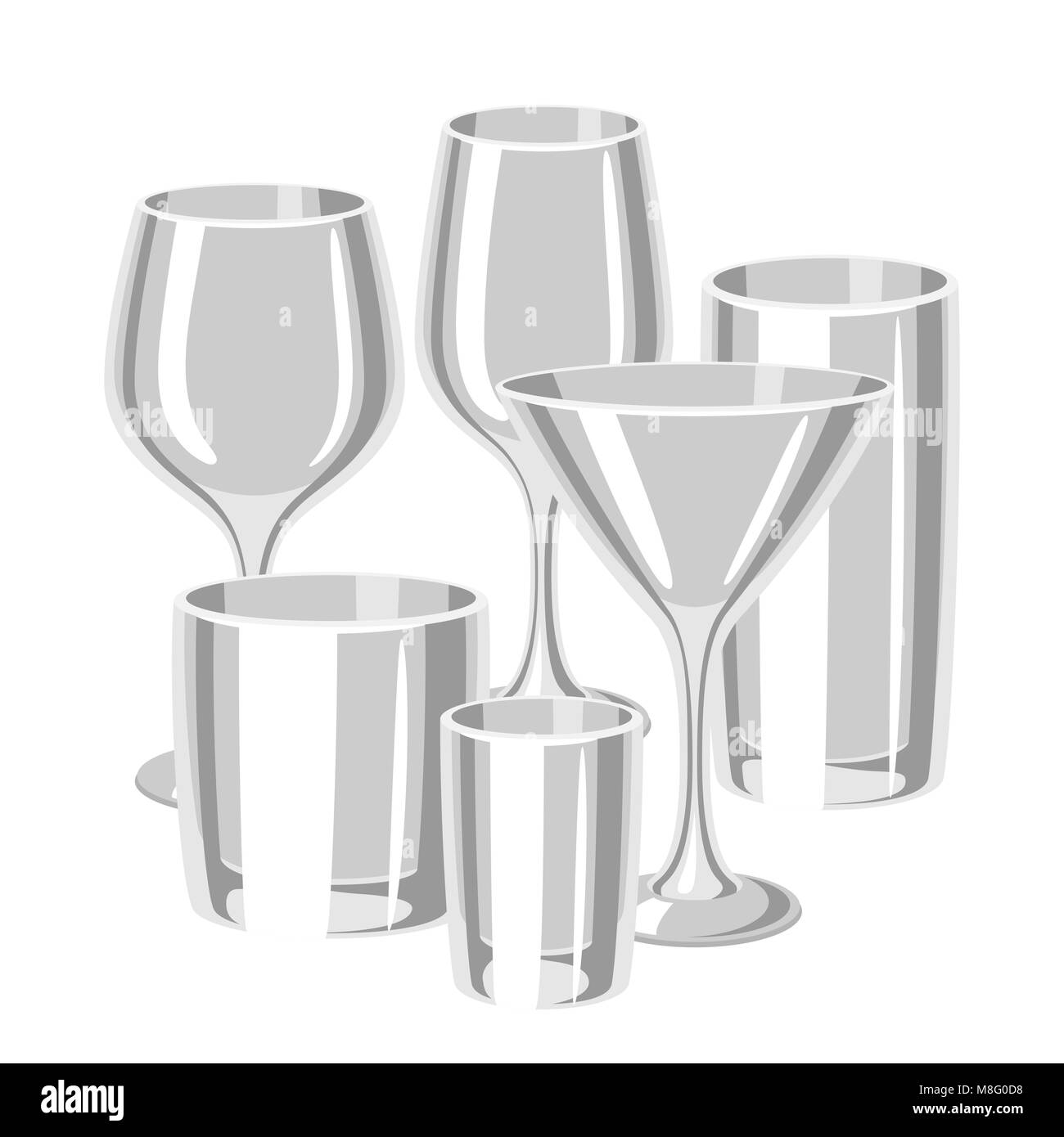 Tipi di bar bicchieri. Set di vetreria di alcool Illustrazione Vettoriale