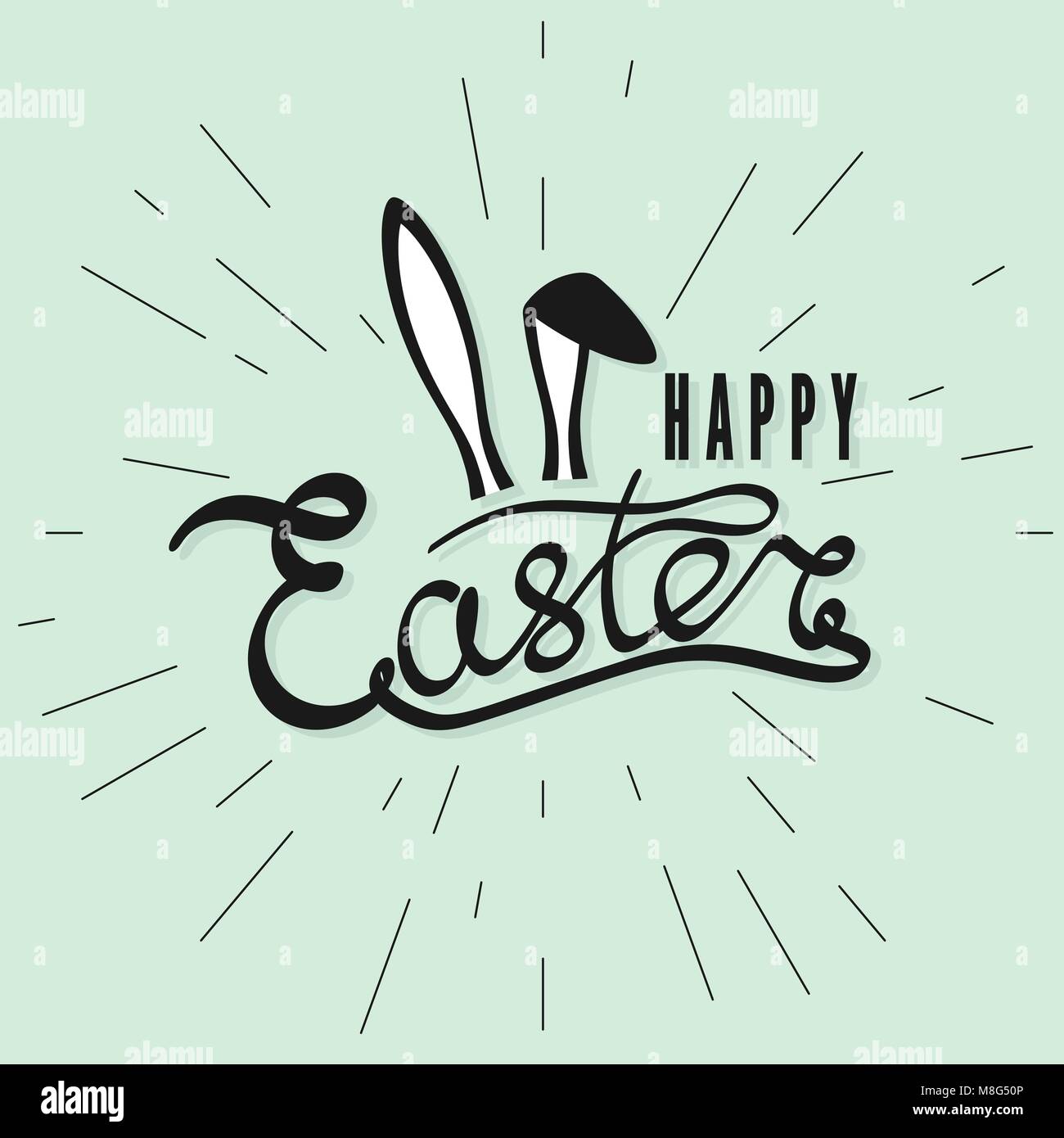 Felice Pasqua biglietto di auguri con orecchie di coniglio. Coniglietto di pasqua. In stile retrò iscrizione. Illustrazione Vettoriale Illustrazione Vettoriale