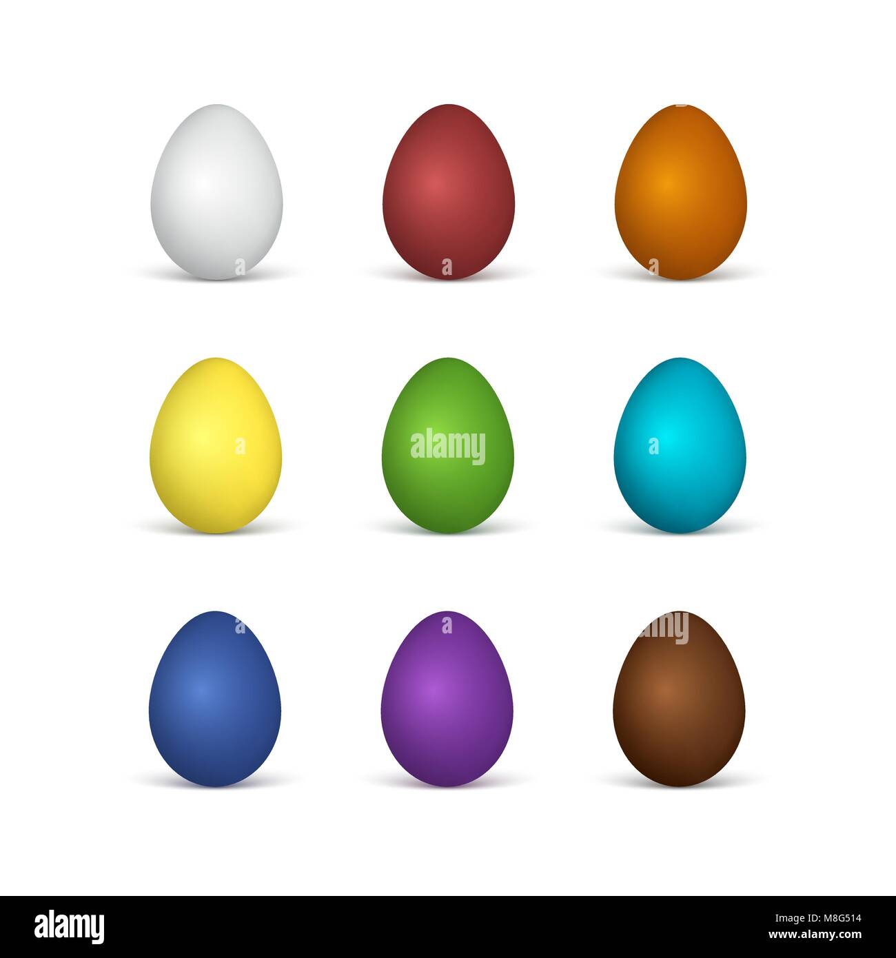 Set di uova di Pasqua in tutti i colori dell'arcobaleno. Bianco e di uova di cioccolato. Illustrazione di vettore isolato su sfondo bianco Illustrazione Vettoriale