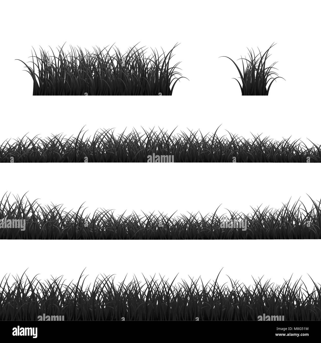 Confini di erba Set. Black Grass Panorama. Illustrazione di vettore isolato su sfondo bianco Illustrazione Vettoriale