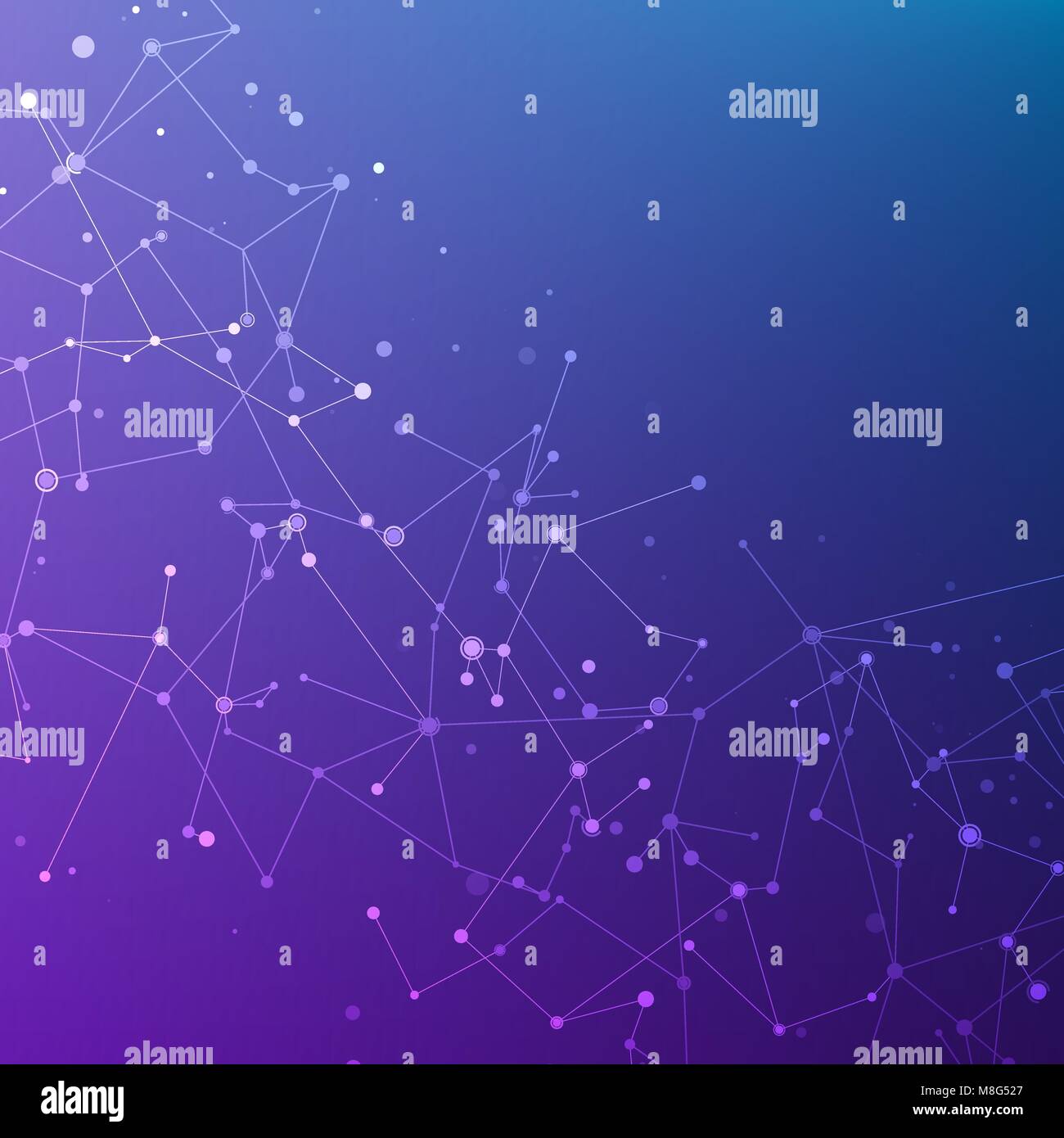 Struttura di collegamento. Particelle nello spazio. Abstract spazio poligonale bassa poli blu scuro e sfondo viola con punti di collegamento e le linee. Mal di vettore Illustrazione Vettoriale