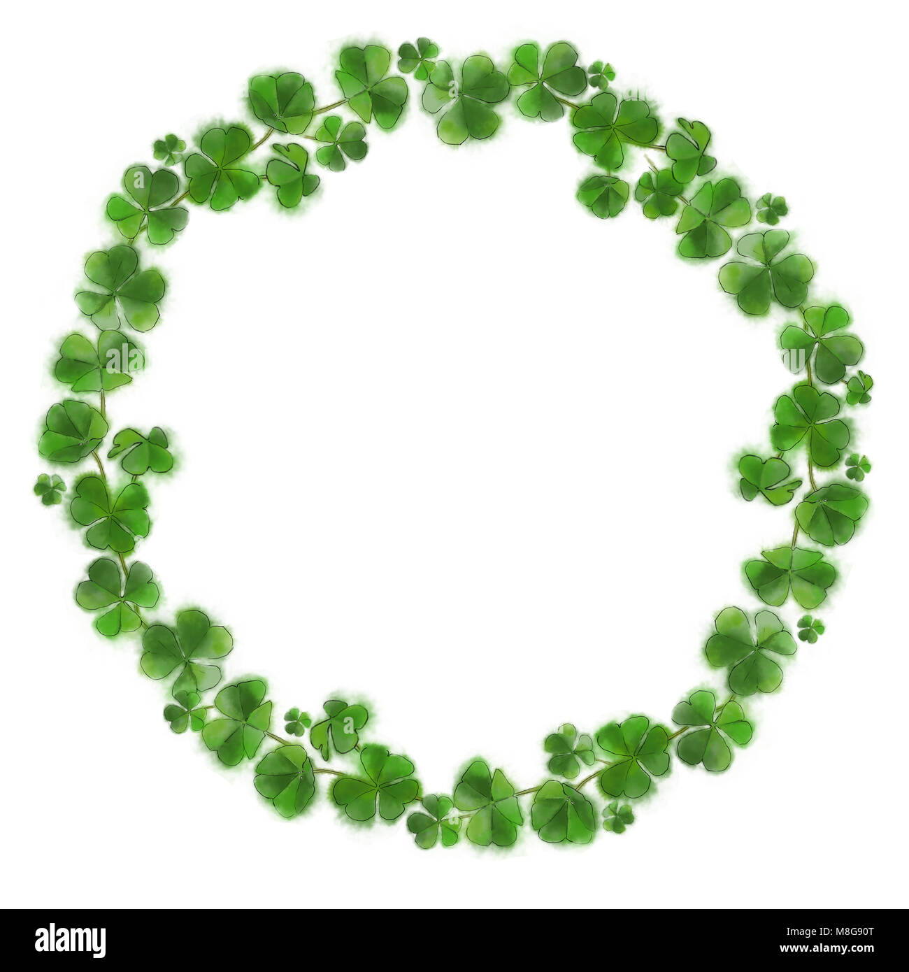 Shamrock corona isolato su bianco. San Patrizio giorno disposizione botanico. Foglia Tonda Telaio per vari promozionale Materiali di stampa. Foto Stock