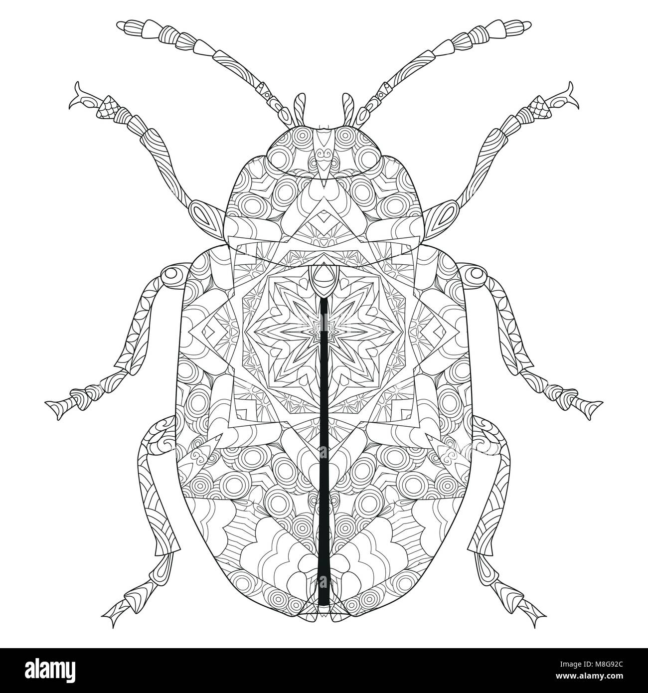 Zentangle stilizzata beetle. Disegnata a mano in pizzo illustrazione vettoriale Illustrazione Vettoriale
