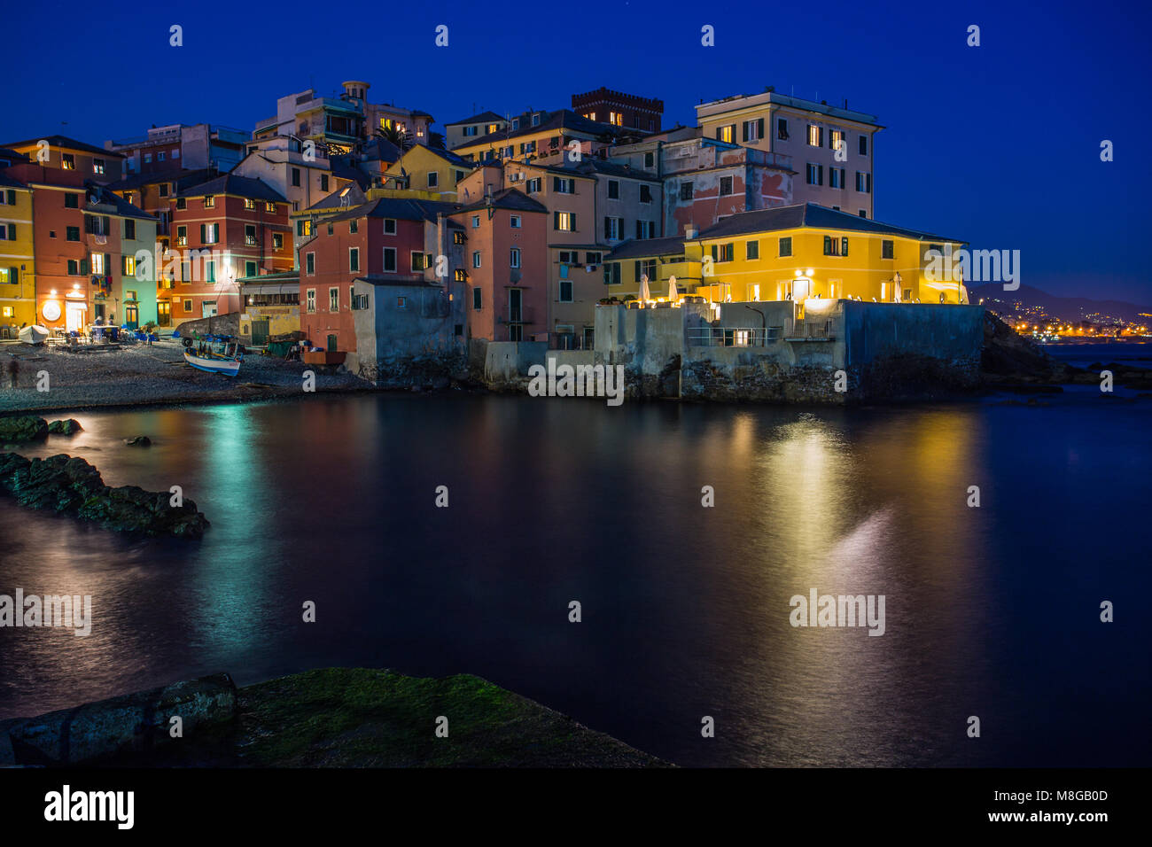 Genova Boccadasse , provincia di Genova di notte ,Italia Foto Stock