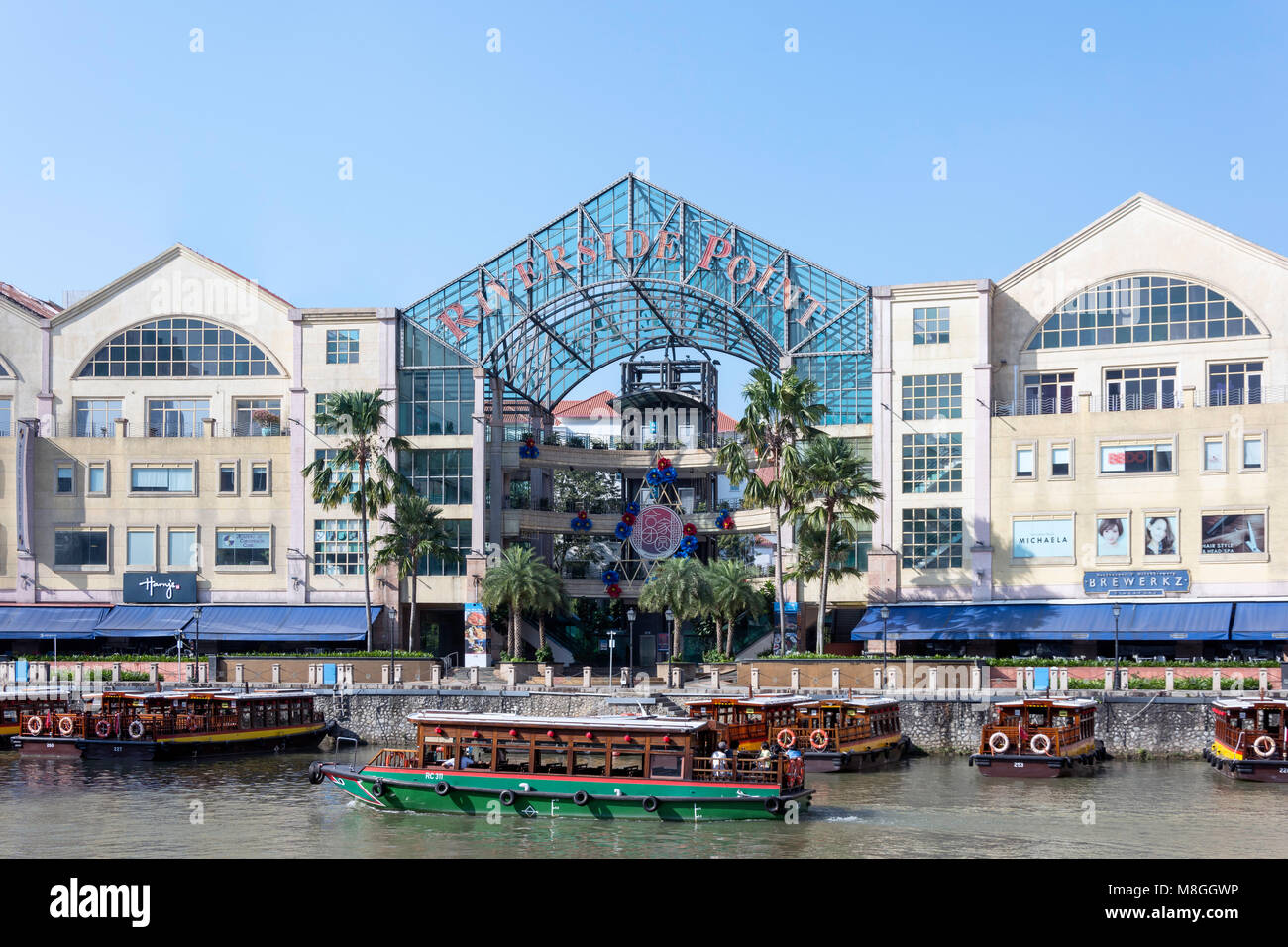 Riverside Point waterfront posto per pranzare, quartiere Civico, zona centrale, Singapore Island (Pulau Ujong), Singapore Foto Stock