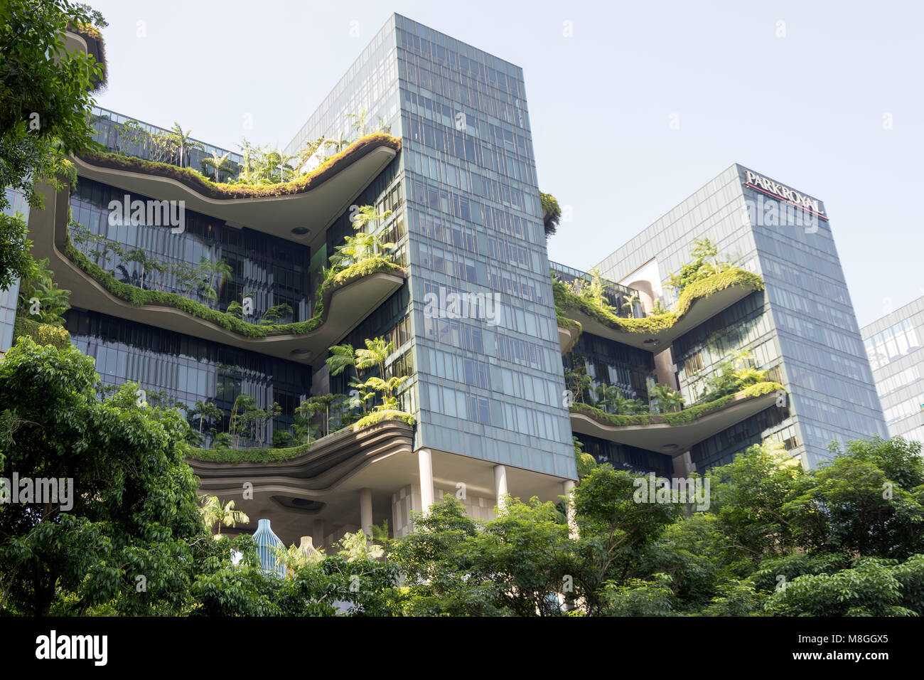 Giardino verticale sui livelli di Parkroyal su Pickering Hotel, Superiore Pickering Street, Chinatown, il quartiere di Outram, zona centrale, Singapore Foto Stock