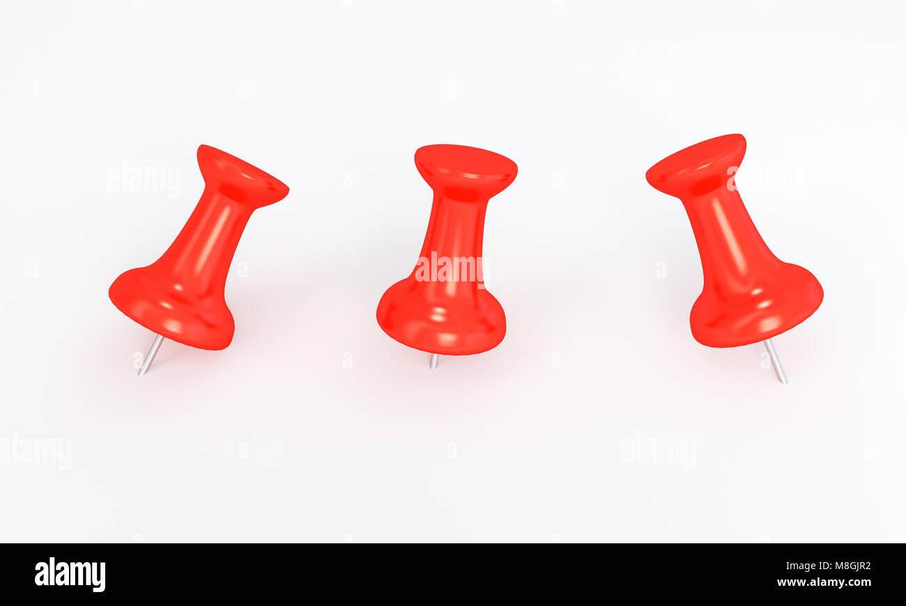 Set di perni rosso isolato su sfondo bianco. Il rendering 3d. Foto Stock