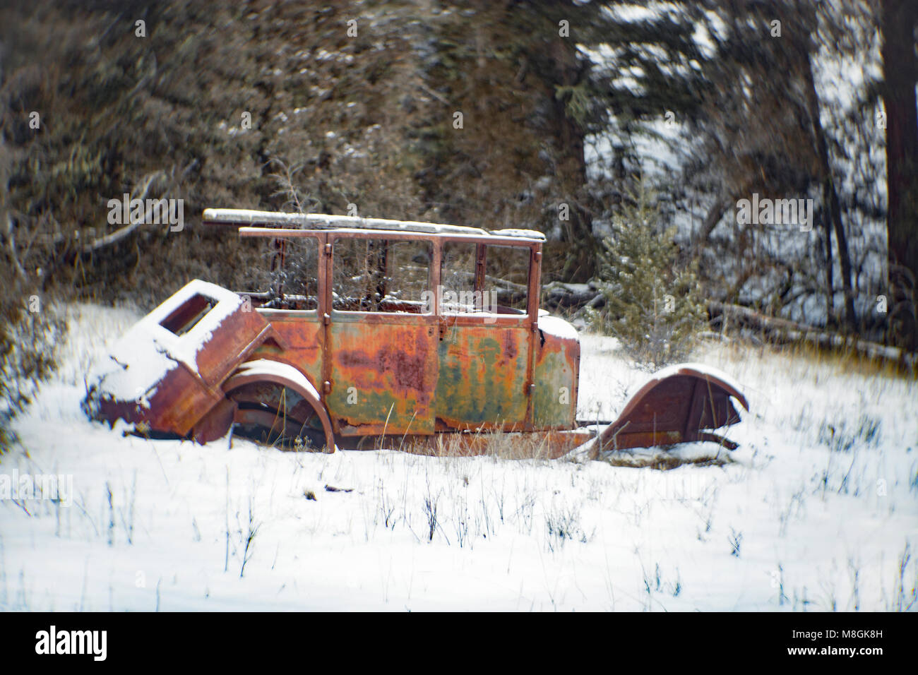 Un 1925 Dodge fratelli modello 116 serie berlina 4 porte a Joe Hanks miniera, in Giovanni lungo montagne, a ovest di Maxeville, Montana. Foto Stock