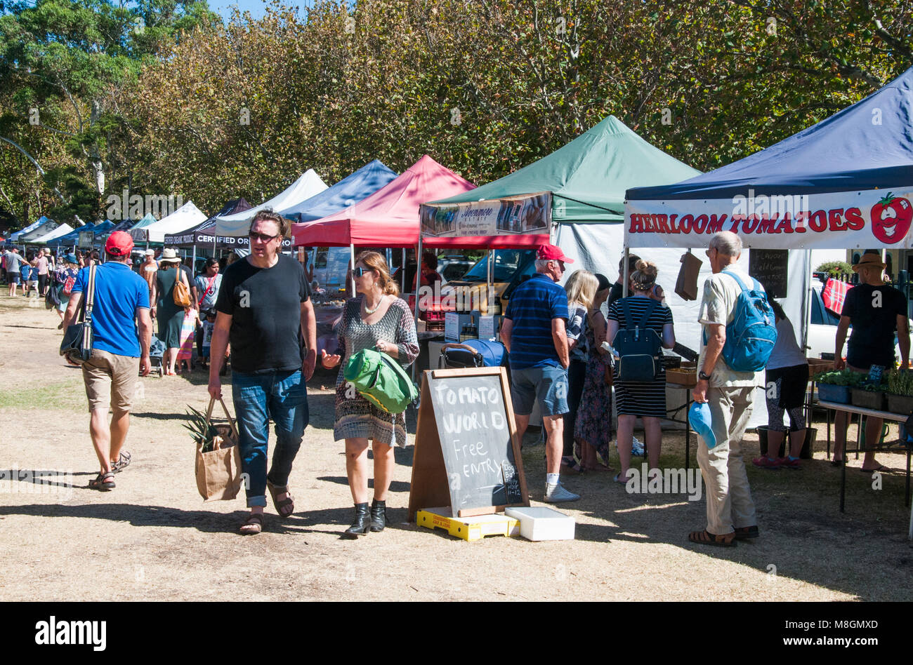 Sabato Mercato degli Agricoltori nel bayside sobborgo di Elwood, Melbourne, Australia Foto Stock