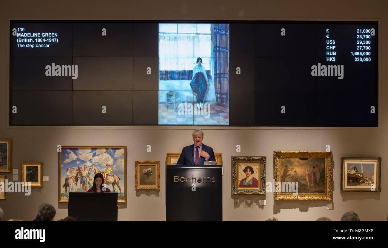 Il 14 marzo 2018. Il XIX secolo Europeo, Vittoriano e British arte impressionista vendita a Bonhams a Londra. Credito: Malcolm Park/Alamy Foto Stock