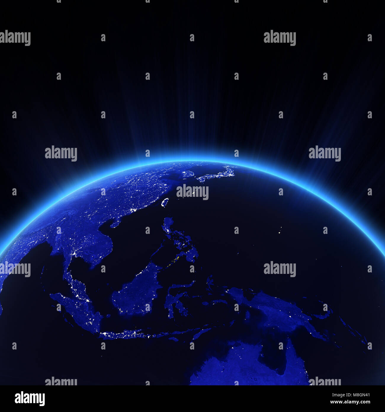 Il sud est asiatico luci della città di notte il rendering 3D Foto Stock