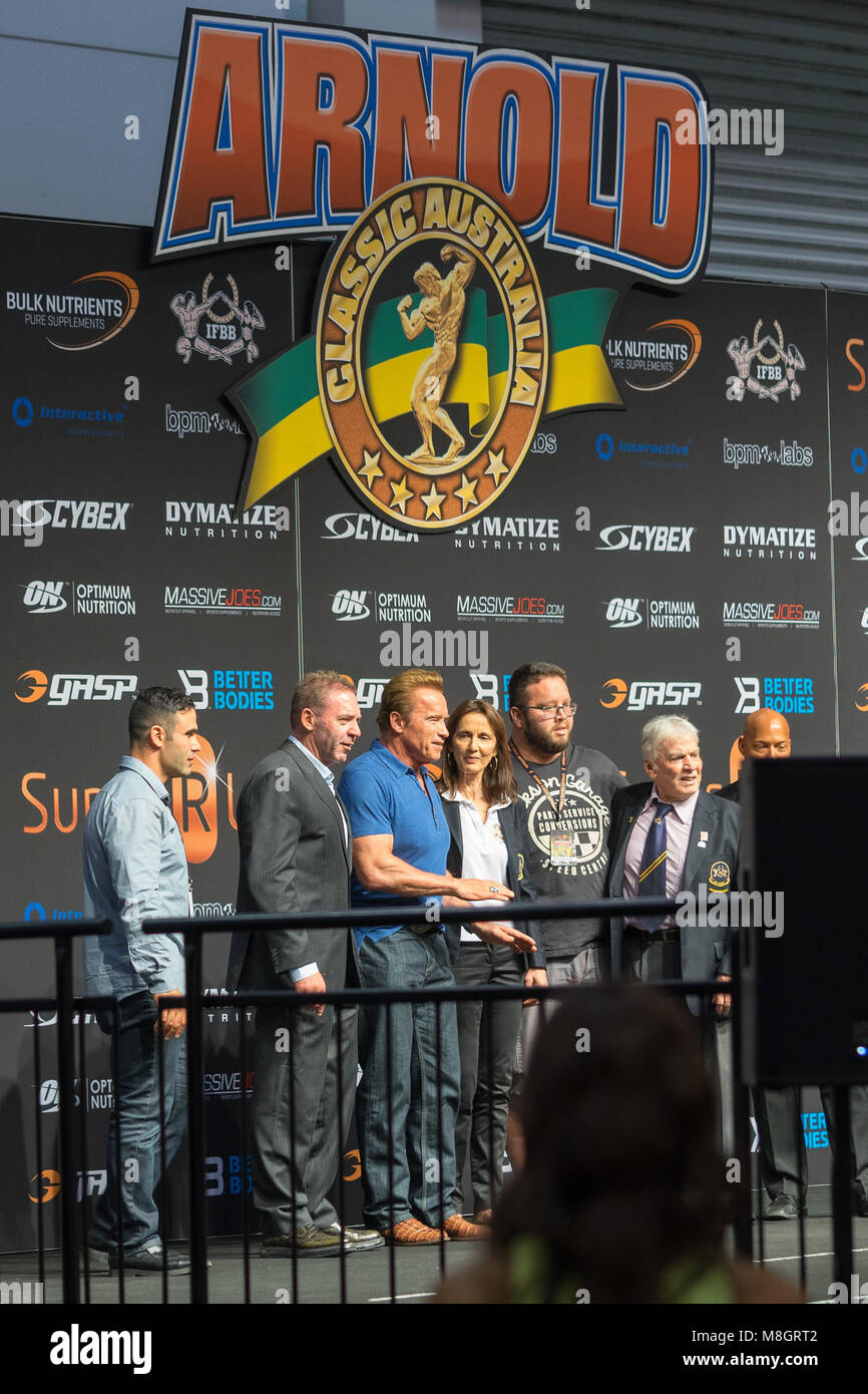 Melbourne, Australia - Arnold Schwarzenegger durante l annuale di Arnold's evento classico Foto Stock