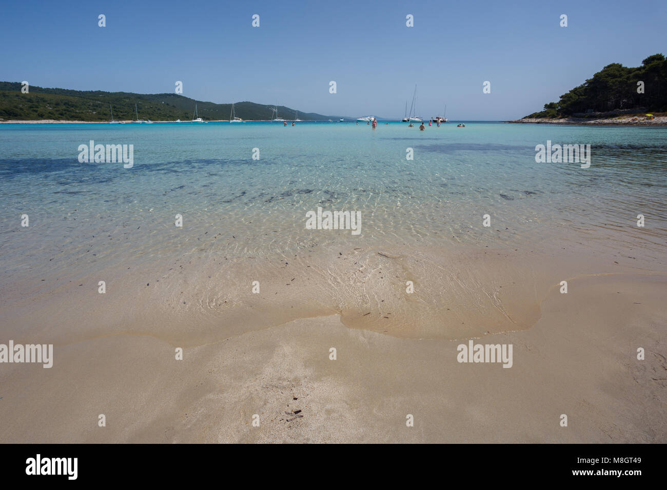 Famosa spiaggia Saharun sull isola di Dugi Otok in Dalmazia, Croazia Foto Stock
