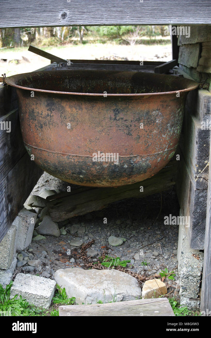 Vasca di attrezzatura ferro da stiro Bollitore kestner homestead quinault storica . Foto Stock
