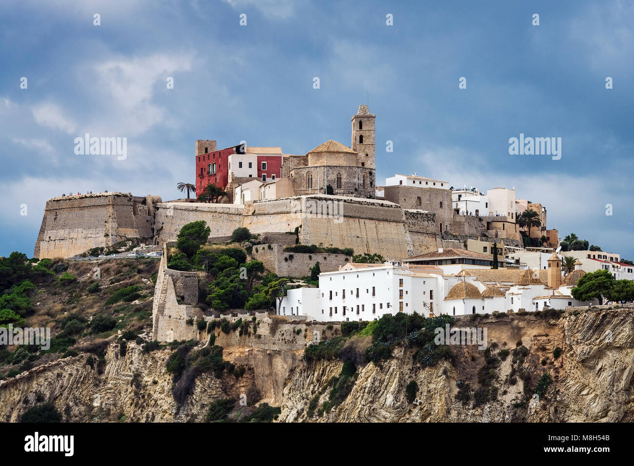 La città di Ibiza e la cattedrale di Santa Maria d'Eivissa, isole Baleari, Spagna Foto Stock