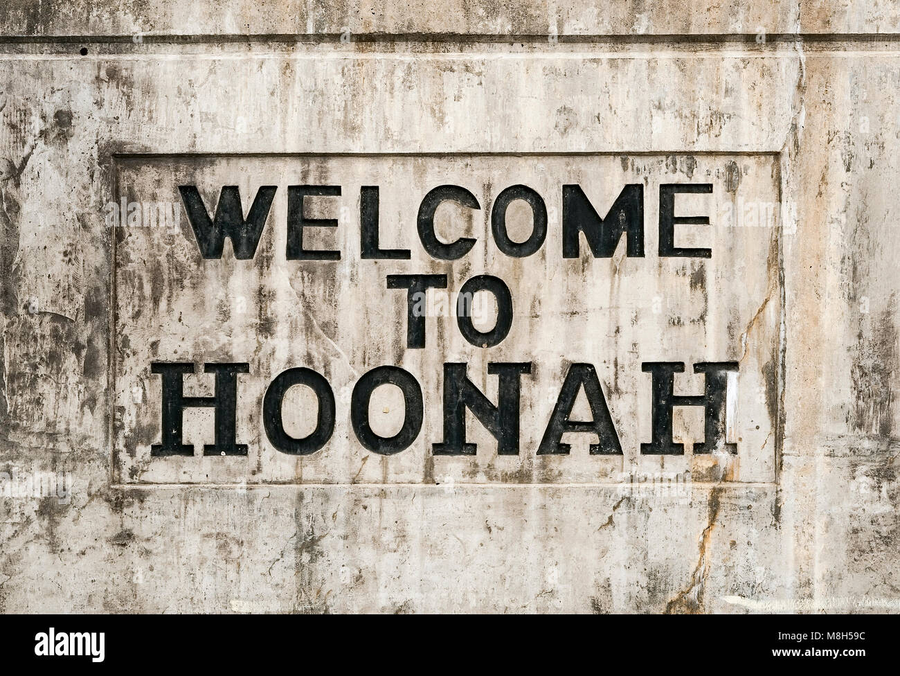 Benvenuto a Hoonah segno, Hoonah, Alaska, Stati Uniti d'America. Foto Stock