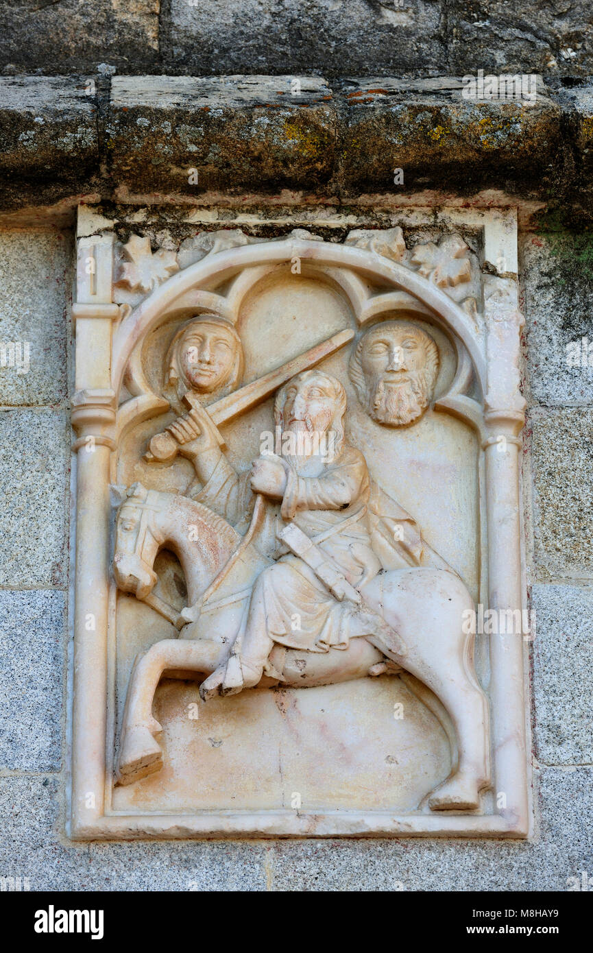 Geraldo Sem Pavor, il conquistatore alle brughiere di Evora. Murature in Sé Catedral (Motherchurch), un sito Patrimonio Mondiale dell'Unesco. Evora, Portogallo Foto Stock