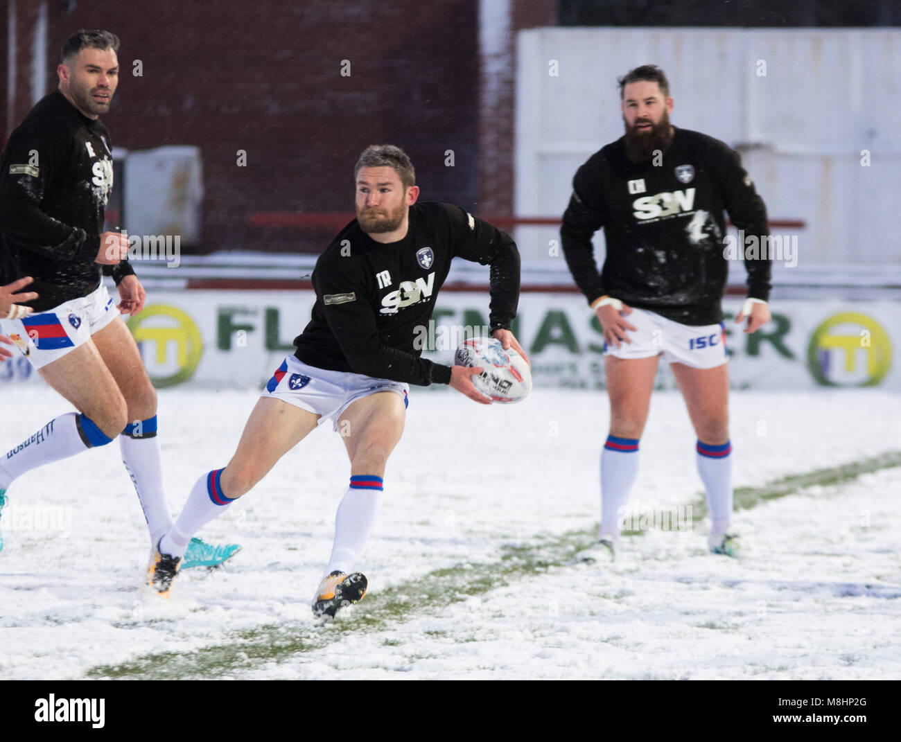 Il 17 marzo 2018 , Beaumont Legal Stadium, Wakefield, Inghilterra; Betfred Super League Rugby, Wakefield Trinity rispetto a Widnes Vikings; Wakefield Trinity hooker Tyler Randell riscaldamento Credito: News Immagini/Alamy Live News Foto Stock