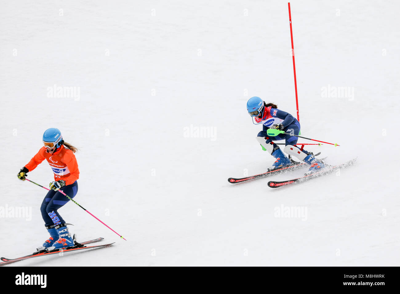 PyeongChang 18 marzo . Donna lo Slalom 1. Team GB - FITZPATRICK Menna, Guida: KEHOE Jennifer Credito: Marco Ciccolella/Alamy Live News Foto Stock