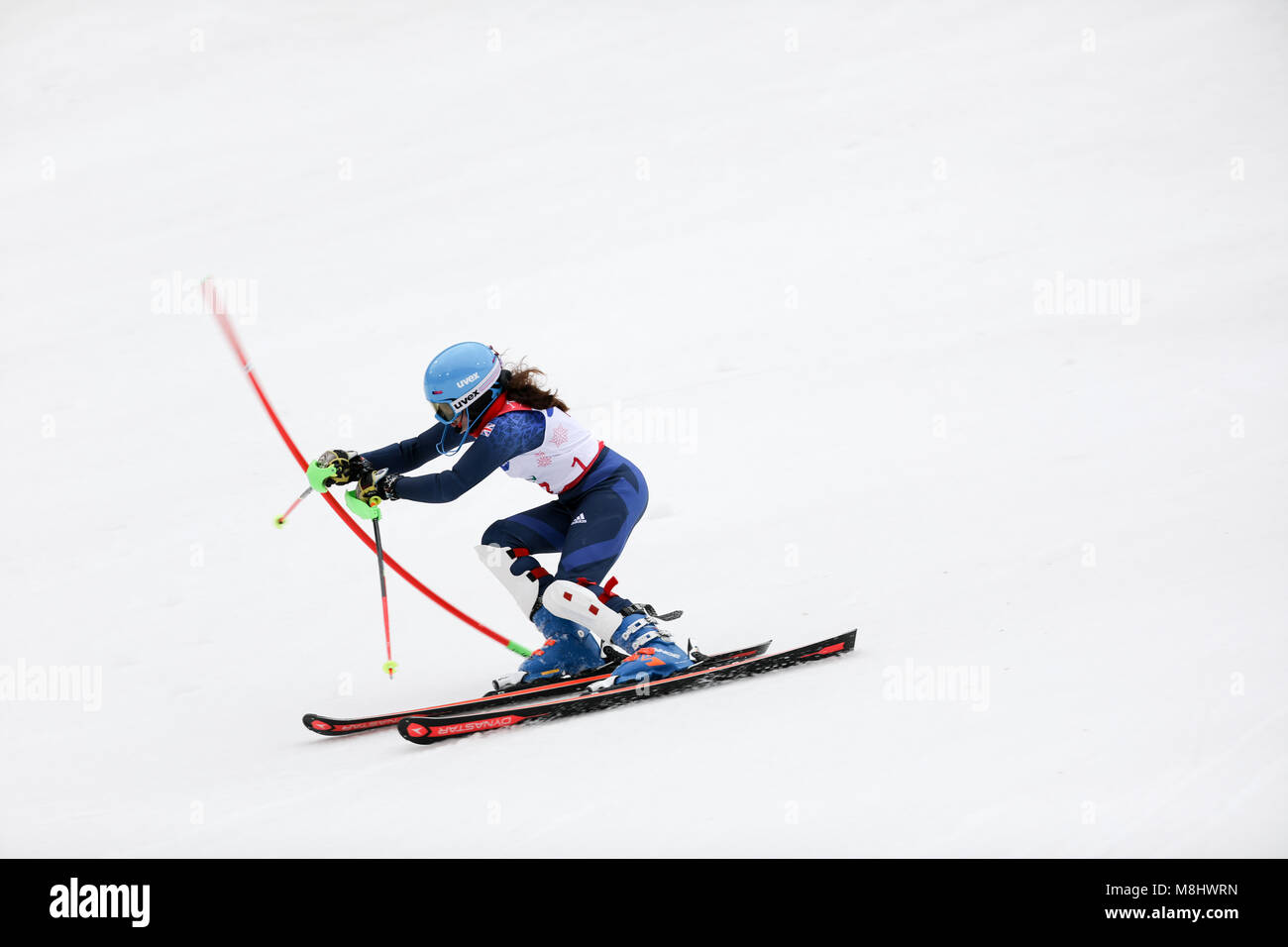 PyeongChang 18 marzo . Donna lo Slalom 1. Team GB - FITZPATRICK Menna, Guida: KEHOE Jennifer Credito: Marco Ciccolella/Alamy Live News Foto Stock