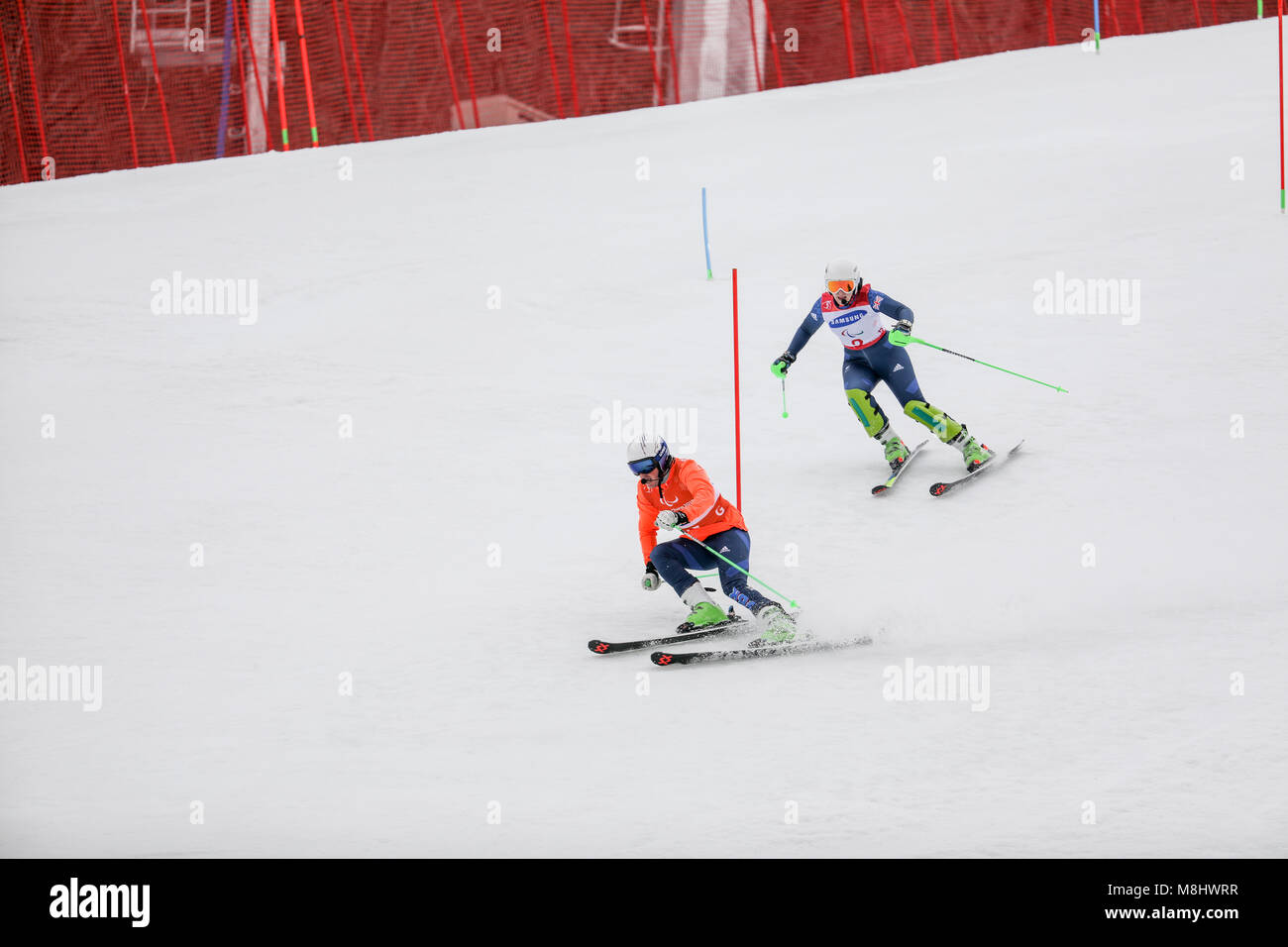 PyeongChang 18 marzo . Donna lo Slalom 1. Team GB - GALLAGHER Kelly, Guida: SMITH Gary Credito: Marco Ciccolella/Alamy Live News Foto Stock