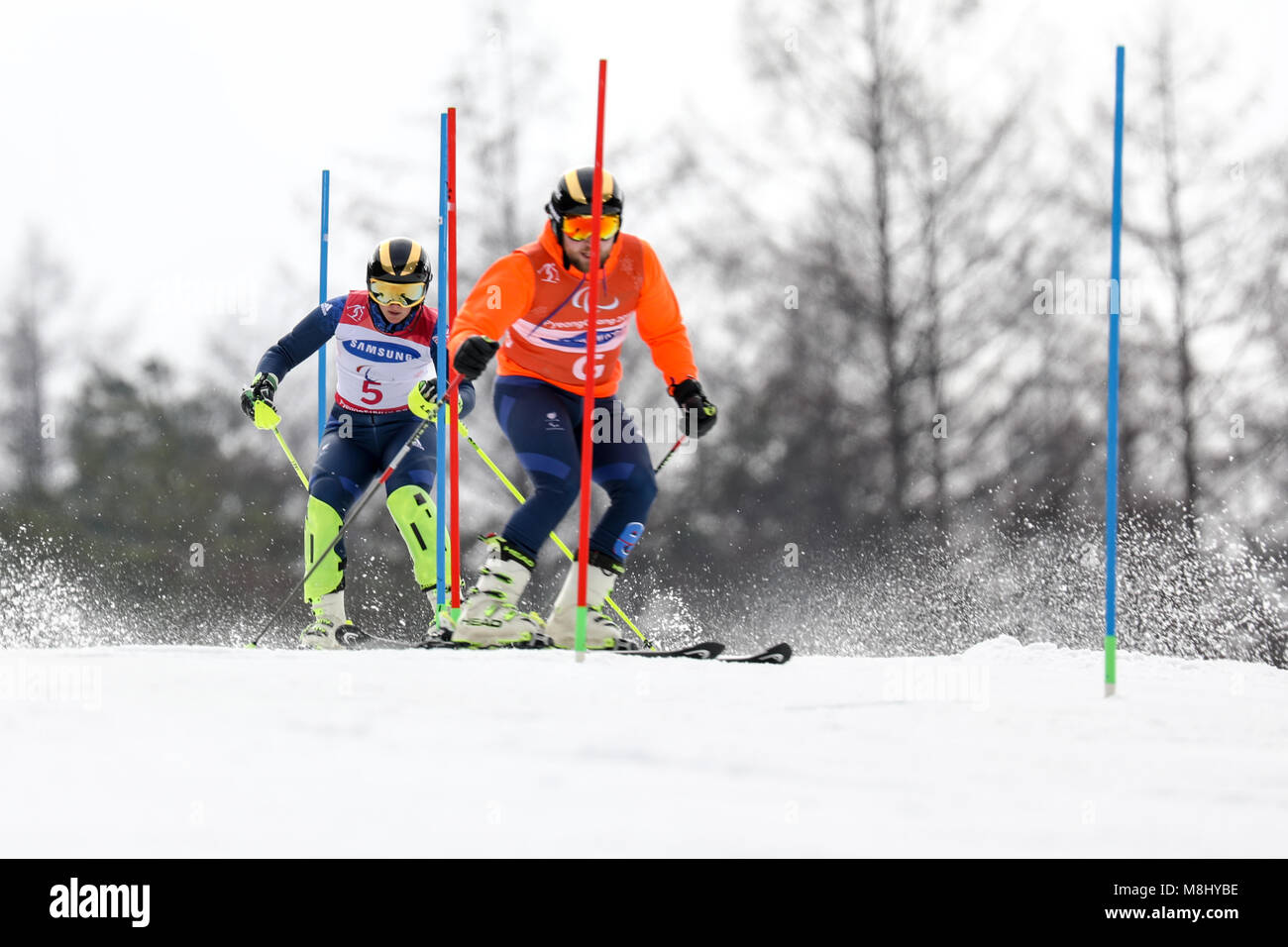 PyeongChang 18 marzo . Slalom speciale femminile. Team GB - cavaliere Millie, Guida: Wild Brett Credito: Marco Ciccolella/Alamy Live News Foto Stock