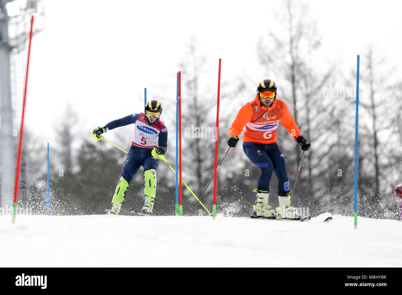 PyeongChang 18 marzo . Slalom speciale femminile. Team GB - cavaliere Millie, Guida: Wild Brett Credito: Marco Ciccolella/Alamy Live News Foto Stock