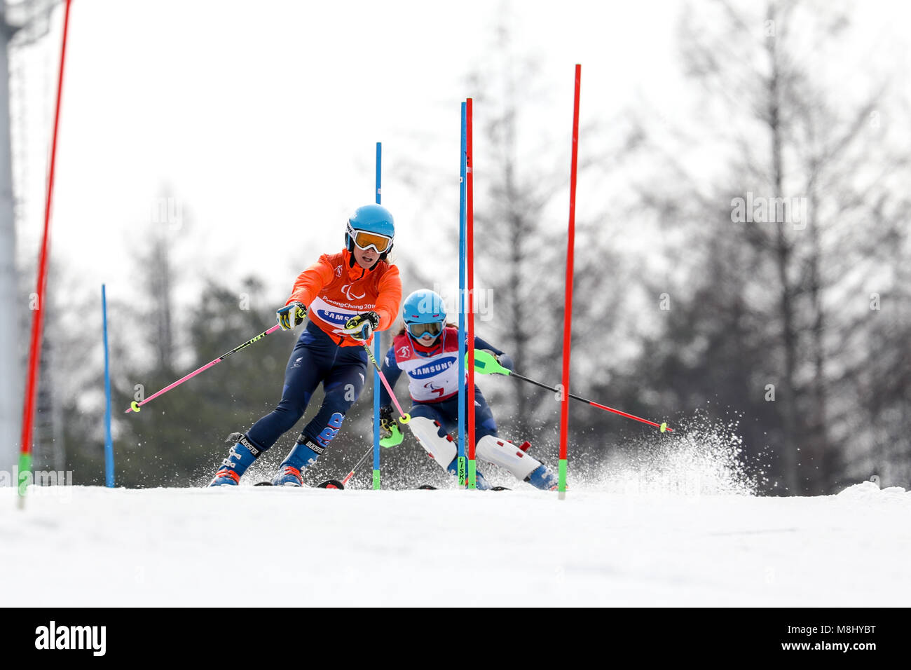 PyeongChang 18 marzo . Slalom speciale femminile. Team GB - cavaliere Millie, Guida: Wild Brett Credito: Marco Ciccolella/Alamy Live News Foto Stock