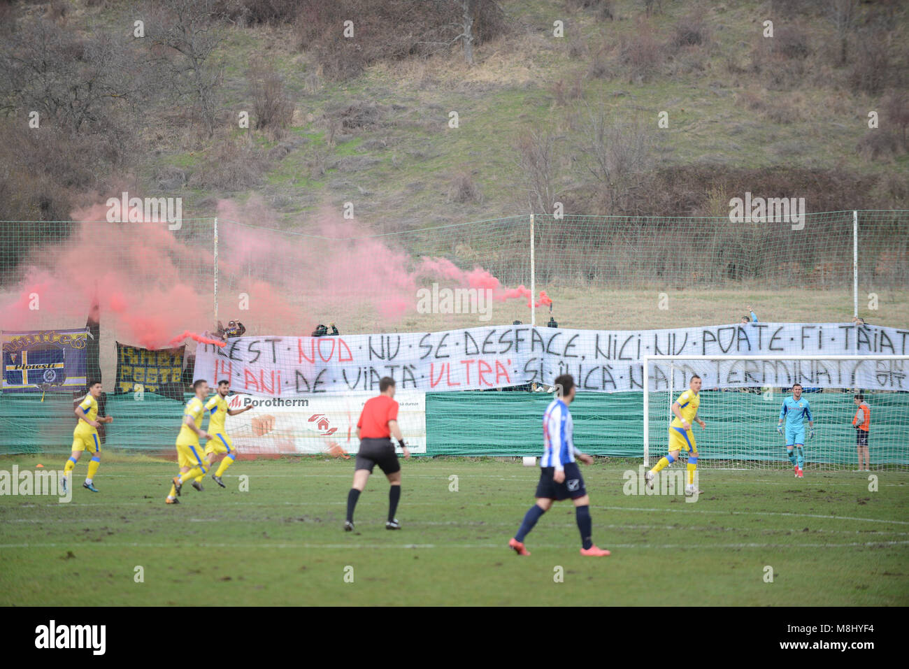 FC ANINOASA VS PETROLUL PLOIESTI , LIGA A 3A ROMANIA SEZONUL 2017-2018 , 17.03.2018 Foto Stock