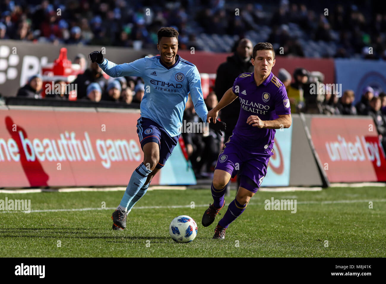 NYCFC vs. città di Orlando SC azione allo Yankee Stadium il 17 marzo 2018. NYCFC ha vinto 2-0. Foto Stock