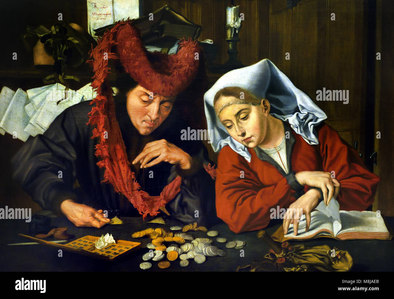 Un esattore delle tasse e sua moglie del xvii secolo Claeszon Marinus van REYMERSWAELE, 1490 - 1546, Olandese, Paesi Bassi Foto Stock