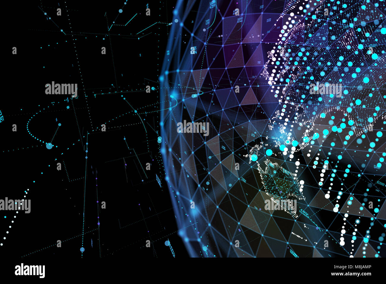 3d illustrazione dettagliata di virtual pianeta Terra. Tecnologia digital globe mondo. Foto Stock