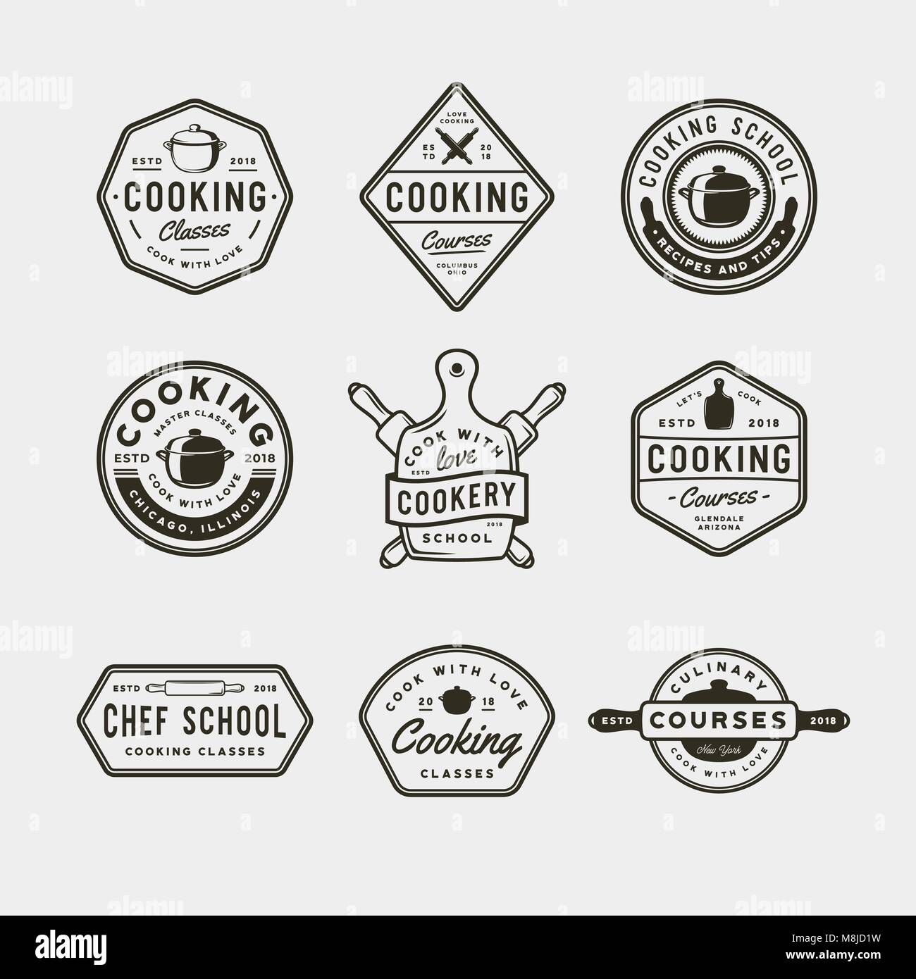 Set di vintage lezioni di cucina loghi. in stile retrò culinario scuola di  emblemi. illustrazione vettoriale Immagine e Vettoriale - Alamy