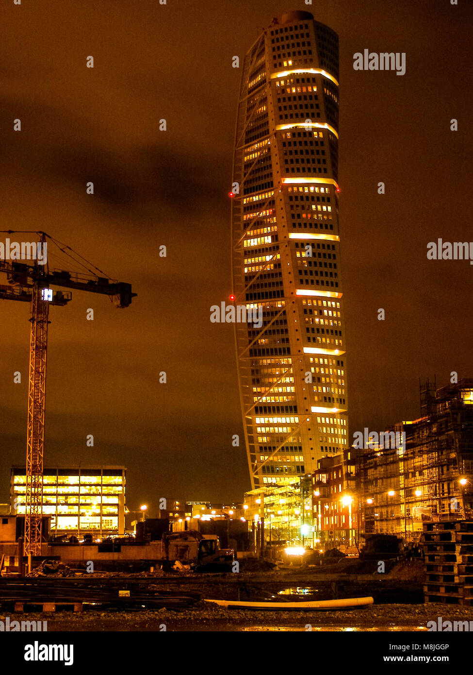 Ruotando il busto a Malmö di notte tempo. Foto Stock