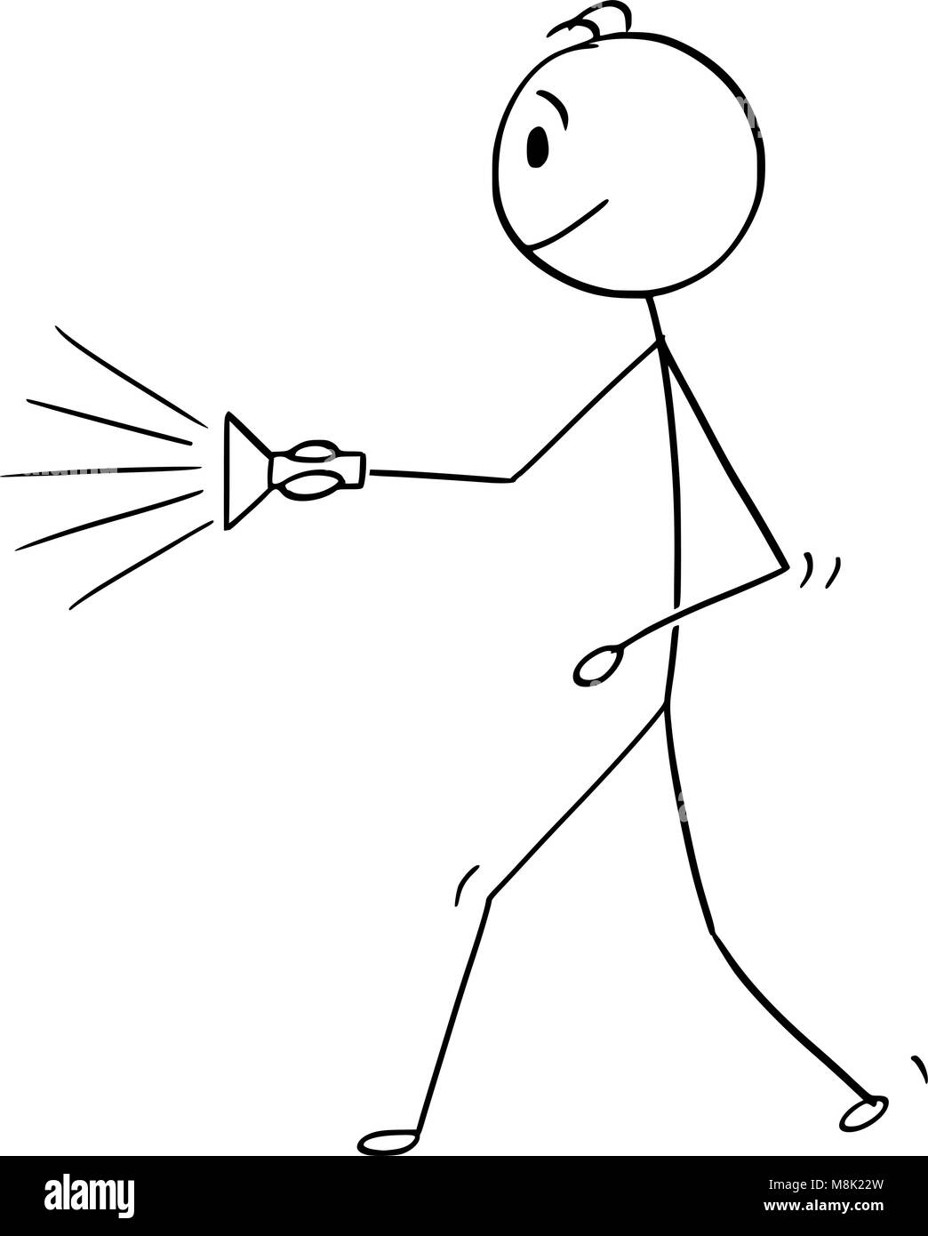 Cartoon di uomo o imprenditore a piedi con torcia o torcia elettrica Illustrazione Vettoriale