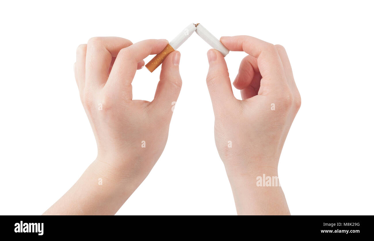 Mani rotte sigaretta. smettere di fumare concept Foto Stock