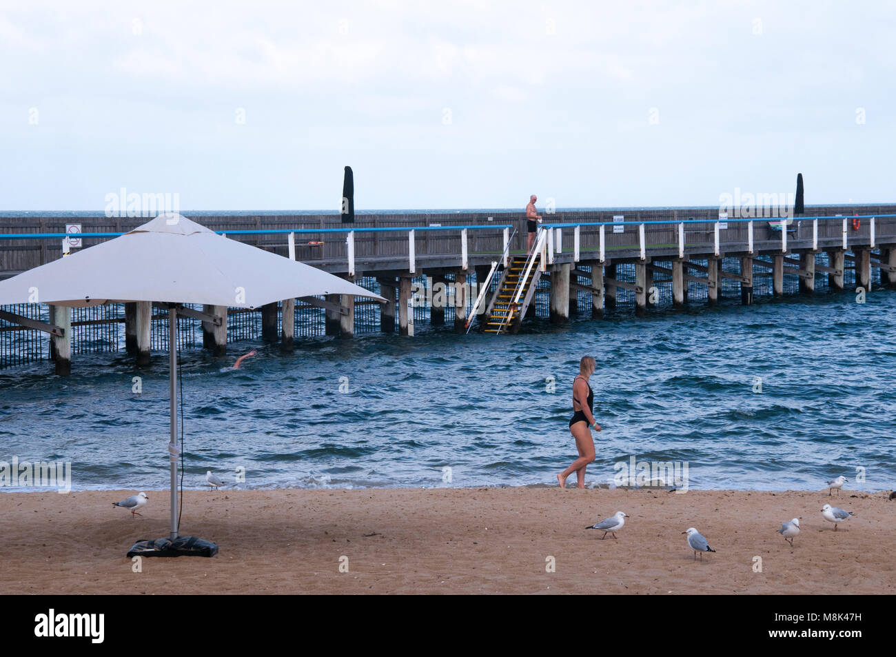Bagni di Brighton, stabilito 1881, Melbourne, uno di solo 2 sopravvissuti di bagni di mare in Victoria, Australia Foto Stock