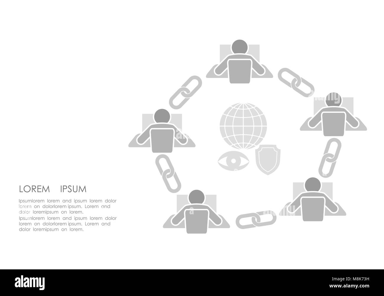 Link Blockchain firmare il collegamento design piatto. La tecnologia Internet icona della catena di collegamento ipertestuale security business un concetto di rete. Grigio bianco stile futuristico filo collegato punto illustrazione vettoriale Illustrazione Vettoriale
