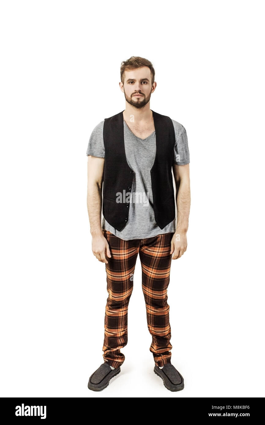 Ritratto di certi uomini moderni.isolato su sfondo grigio Foto Stock