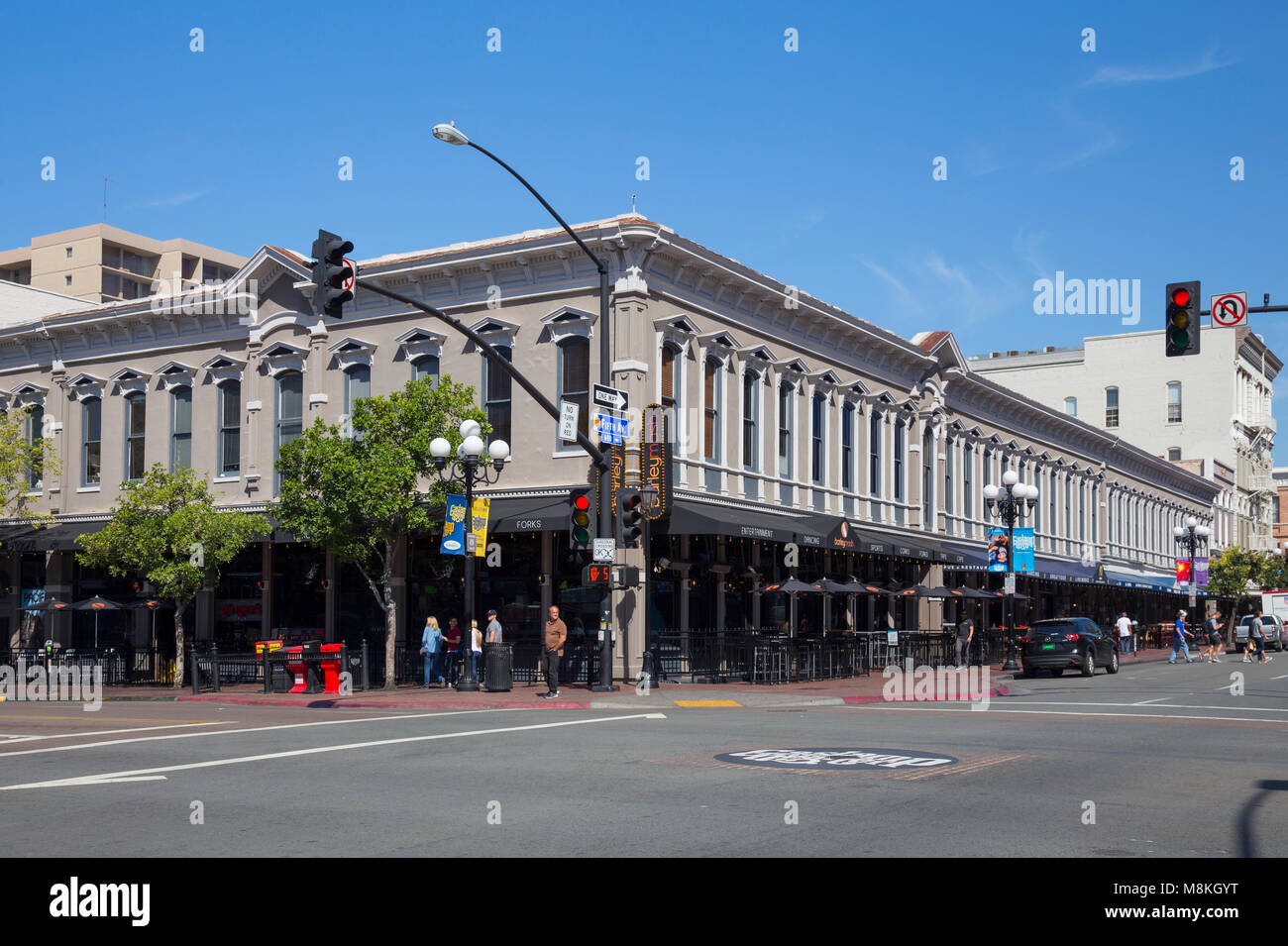 L'edificio Backesto (ora casa di barleymash), la Fifth Avenue, San Diego Gaslamp Quarter, California Foto Stock