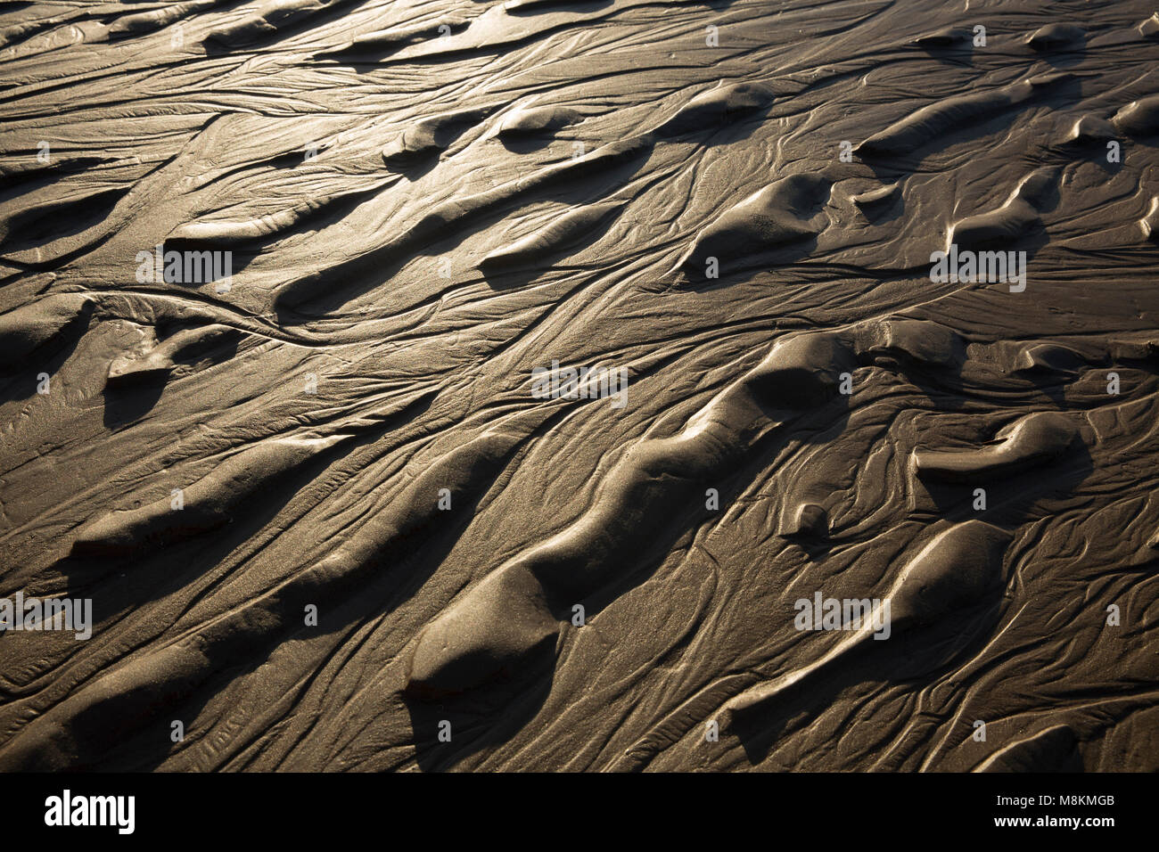 Modelli da sinistra il riflusso della marea di estuario in sabbia, vicino a Jenny Brown's punto, Morecambe Bay, a nord-ovest Inghilterra UK GB Foto Stock