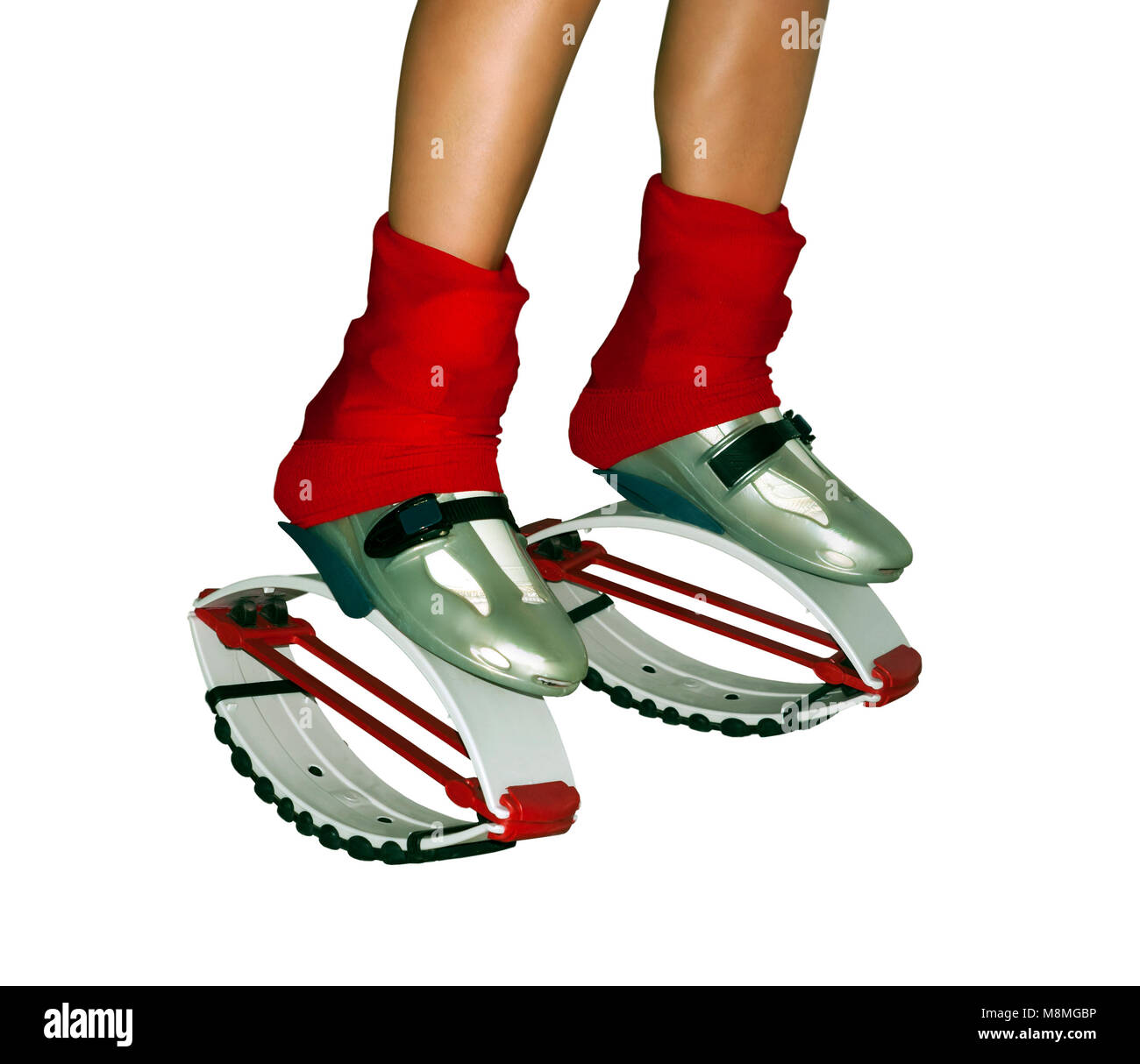 Gambe femmina in leggings e vai in scarpe con molle, isolati su sfondo  bianco Foto stock - Alamy