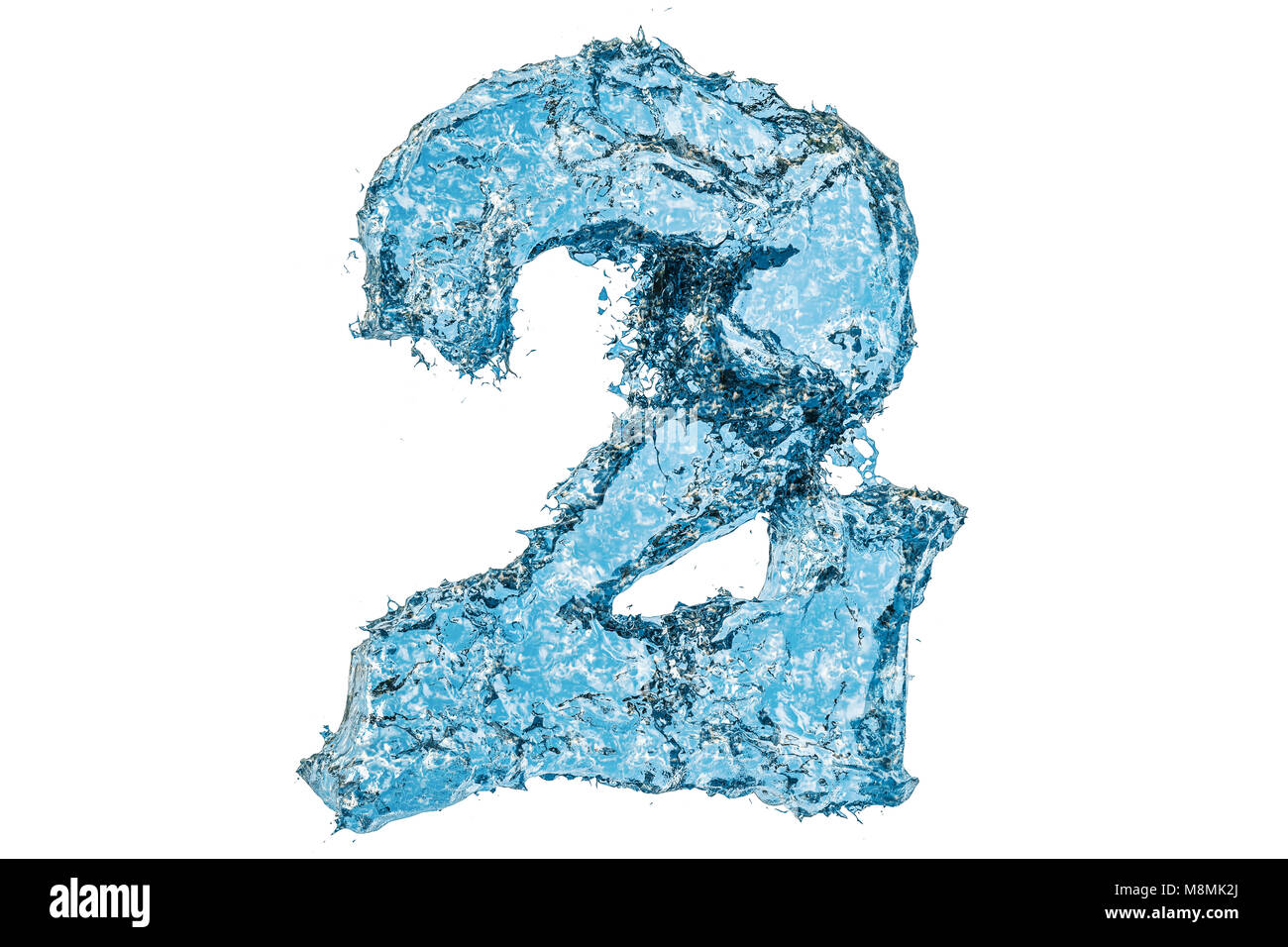 Numero d'acqua 2, 3D rendering isolati su sfondo bianco Foto Stock