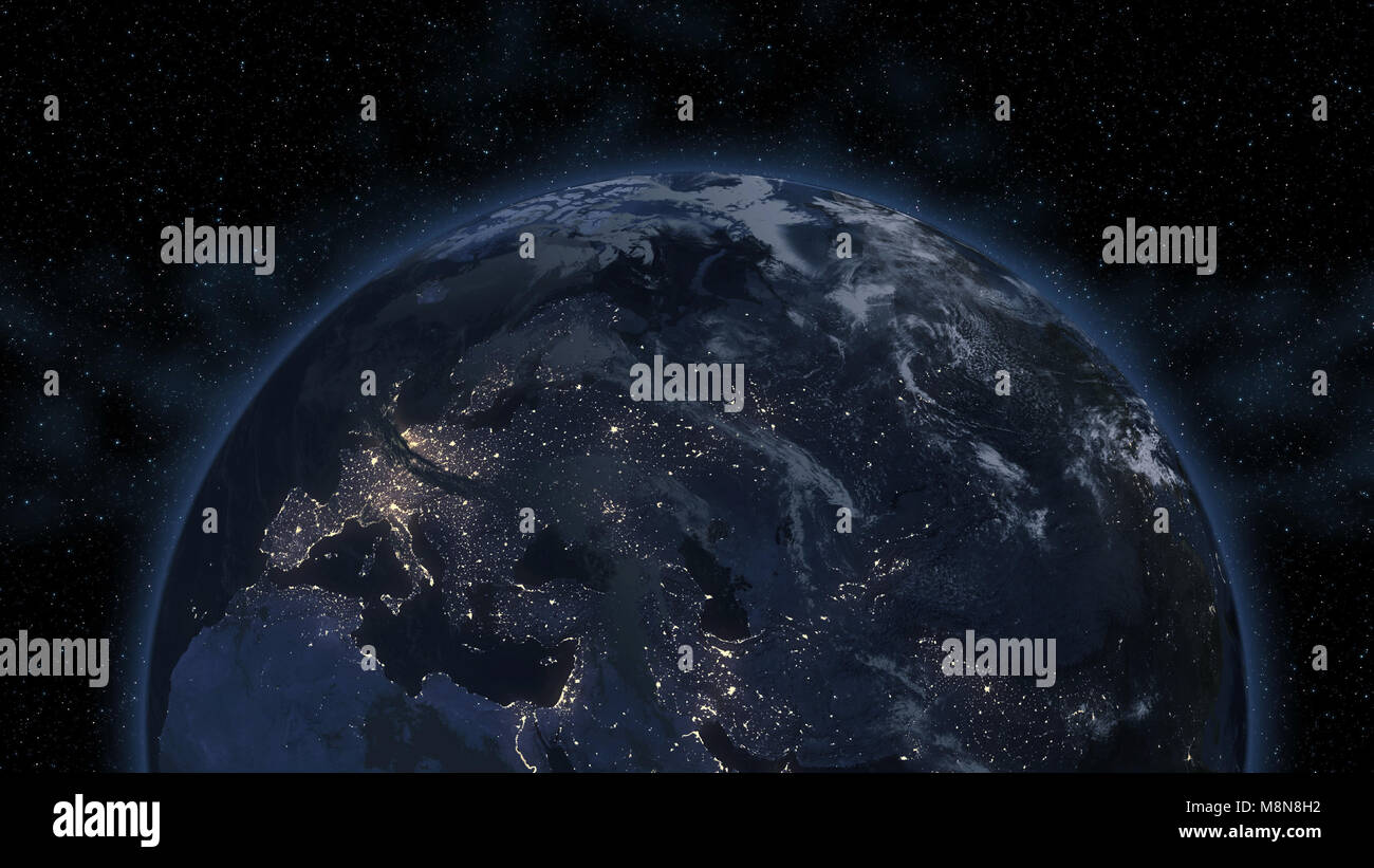 Medio Oriente e Asia Orientale, Est Europa pericolo durante la notte come sembra che dallo spazio. Gli elementi di questa immagine sono arredate dalla NASA. Foto Stock