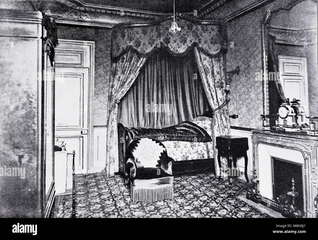 Scribe Hotel suite del Presidente Sudafricano Kruger durante la sua visita in Francia, immagine dal settimanale francese quotidiano l'illustrazione, 24 novembre 1900 Foto Stock