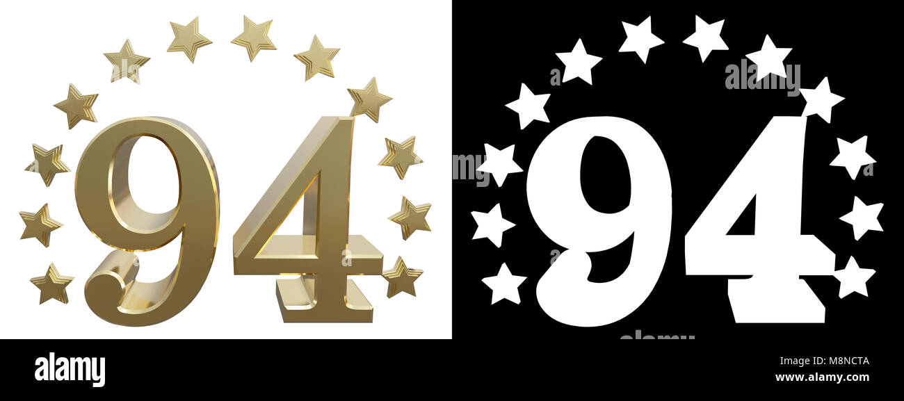 Numero Gold novanta quattro, decorata con un cerchio di stelle. 3D illustrazione Foto Stock