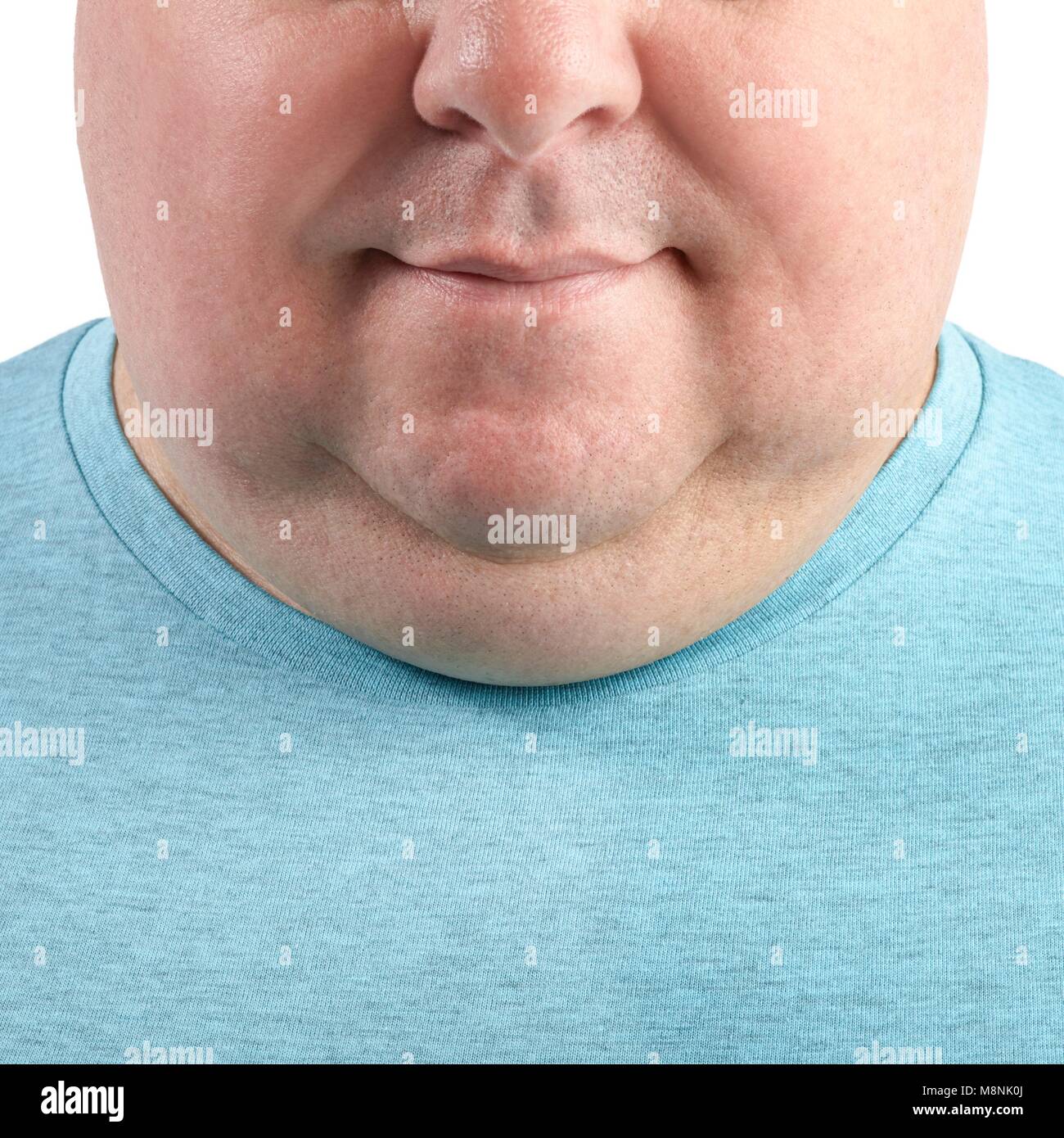 Close up di sovrappeso e uomo di mento e collo, ritagliata. Foto Stock